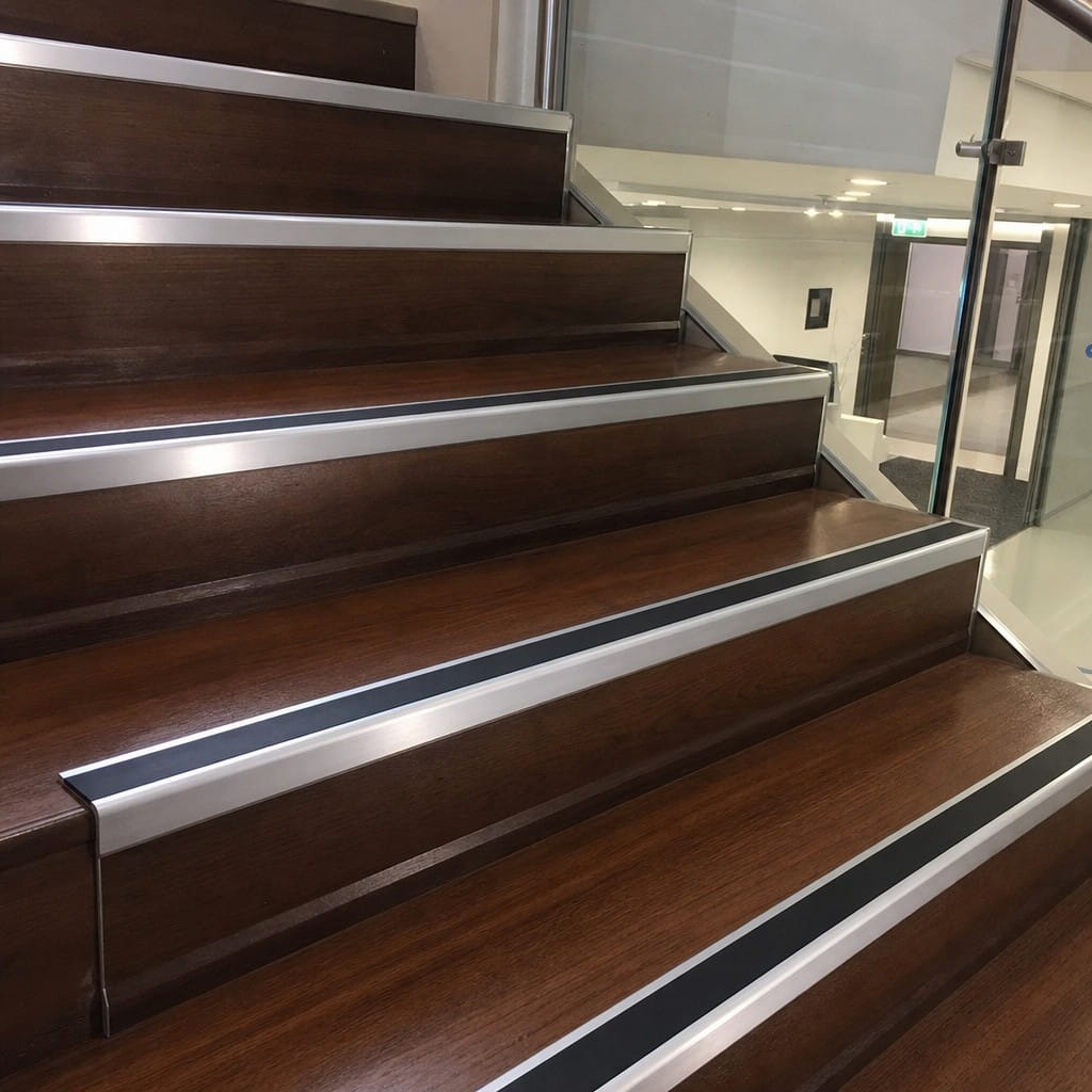 Customer photo review of Heavy Duty Chevron Aluminium Stair Nosing 3.22m, Single Insert, 65mm Riser