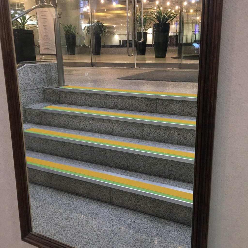 Customer photo review of Aluminium Stair Nosing 67x55mm External Rake Back, Coarse Grit Insert