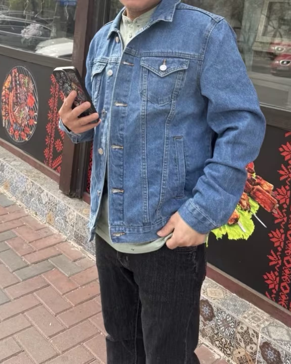 Customer photo review of Men's Collared Button-Up Jacket
