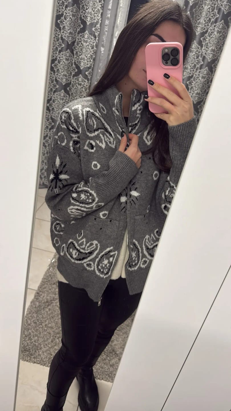 Customer photo review of Ruth Paisley Zip-Up Knit Jacket