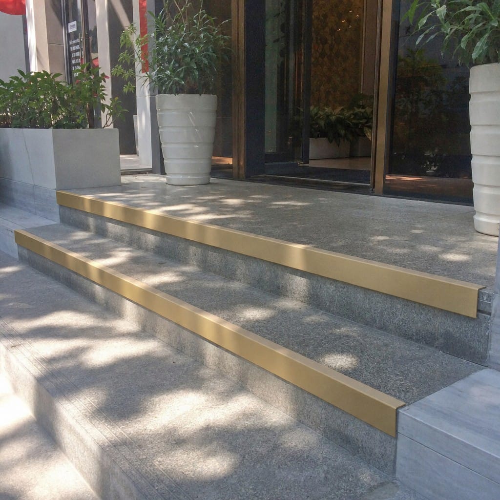 Customer photo review of Square Aluminium Stair Nosing 2.75m 50mm Riser PVC Insert
