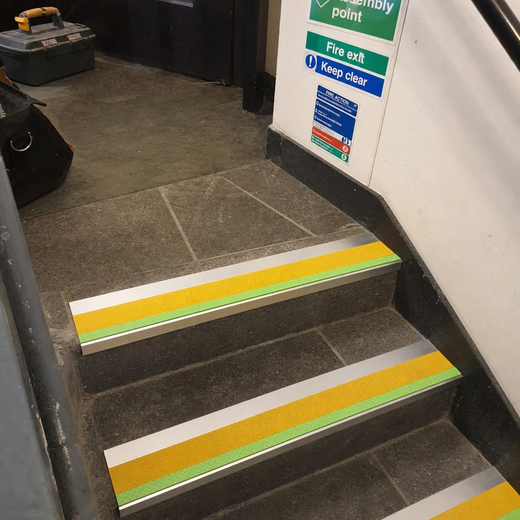 Customer photo review of Aluminium Stair Nosing 57x55mm External Rake Back, Anti Slip Grit