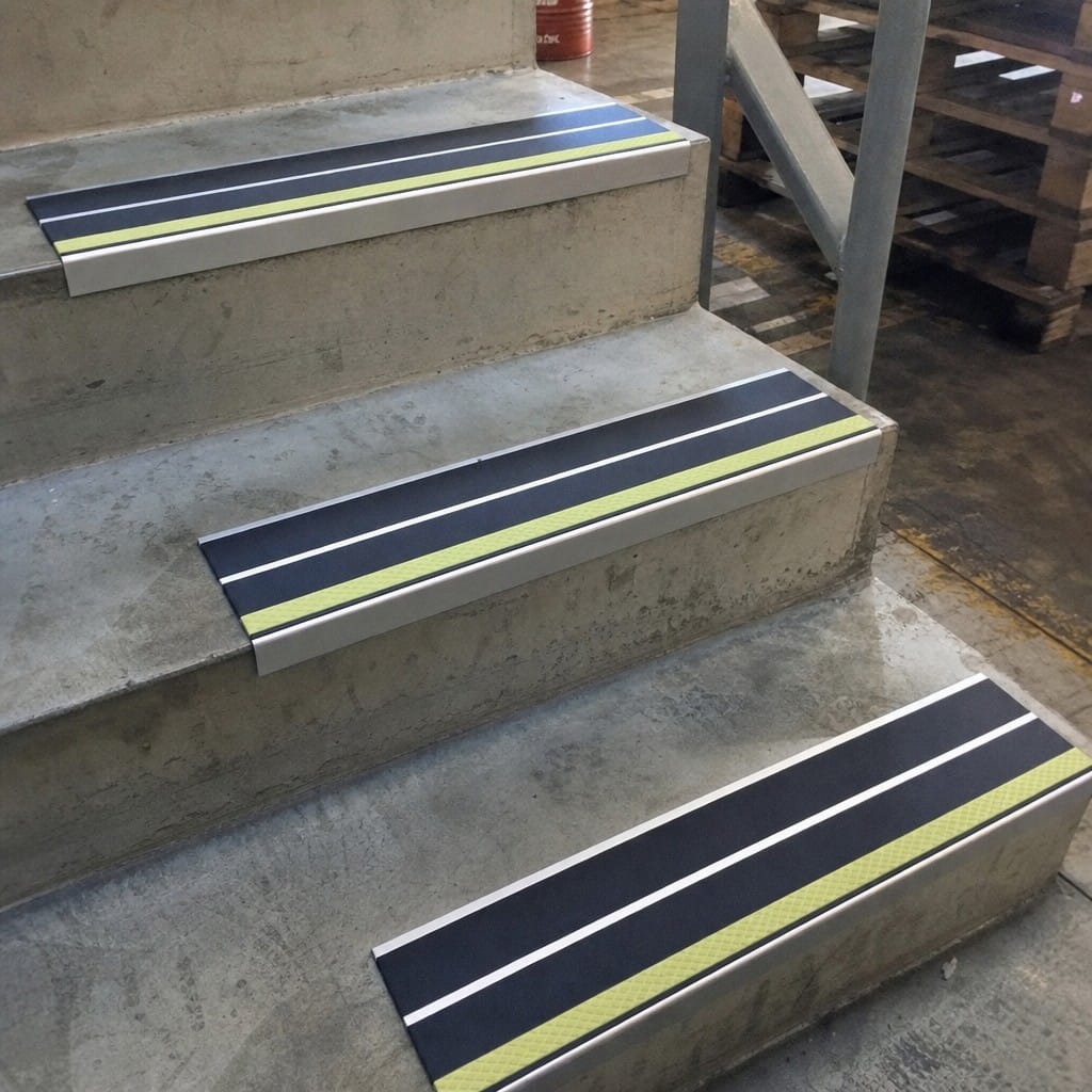 Customer photo review of Aluminium Stair Nosing 85x32mm Photoluminescent Glow Edge, Twin Inserts