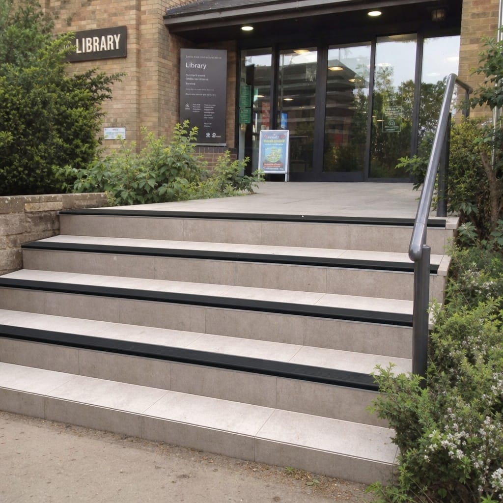 Customer photo review of Aluminium Tile-In Stair Nosing R9 | 52mm Wide Tread | Replaceable Insert | 5 Colours