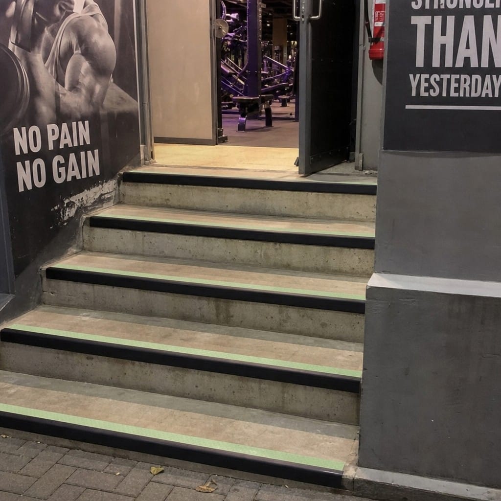 Customer photo review of PVC Stair Nosing 65x36mm Slimline Anti Slip Glow Edge, 11 Colours
