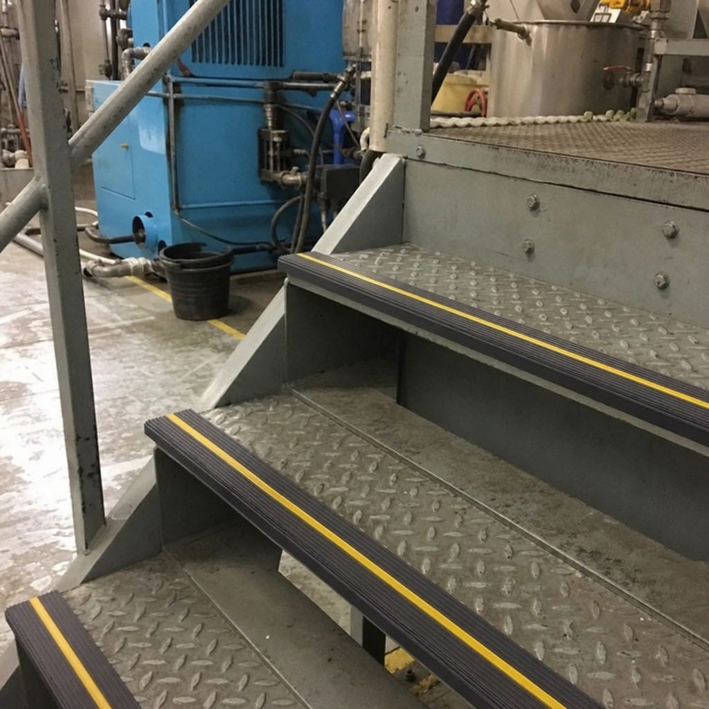 Customer photo review of Anti Slip Stair Nosing 55x40mm Flexible PVC Black & Yellow Caution Edge
