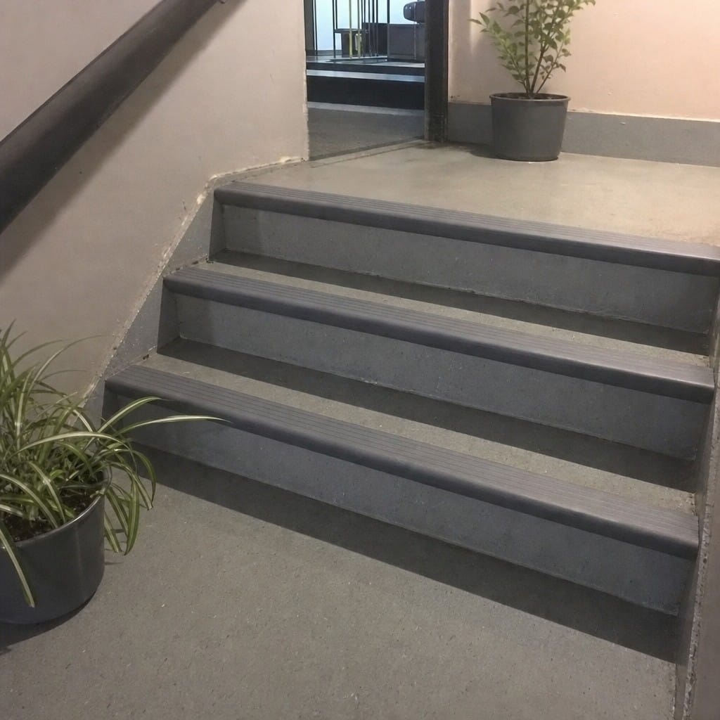 Customer photo review of PVC Stair Nosing 50x30mm Slip Resistant Rakeback Indoor, 2.75m Length