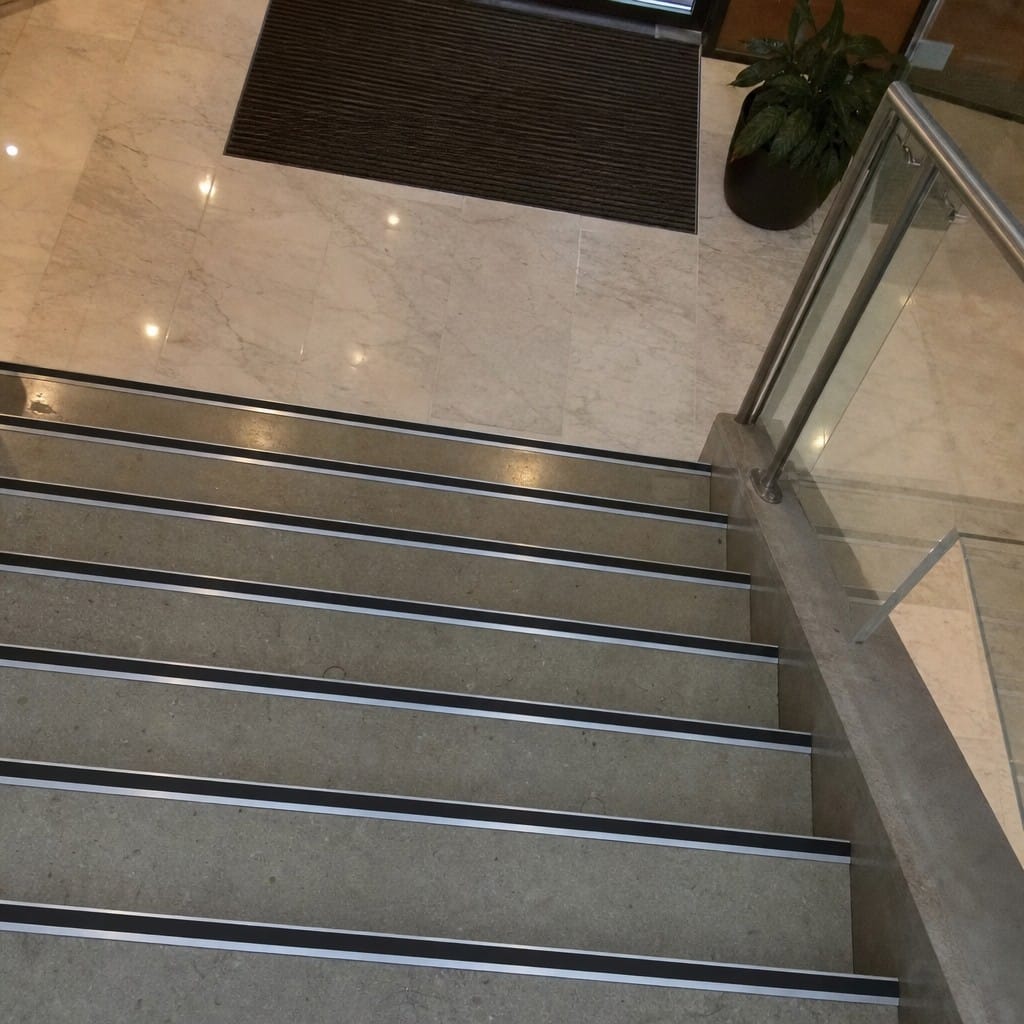 Customer photo review of Aluminium Stair Nosing 2.75m Rake Back Single Insert Strip