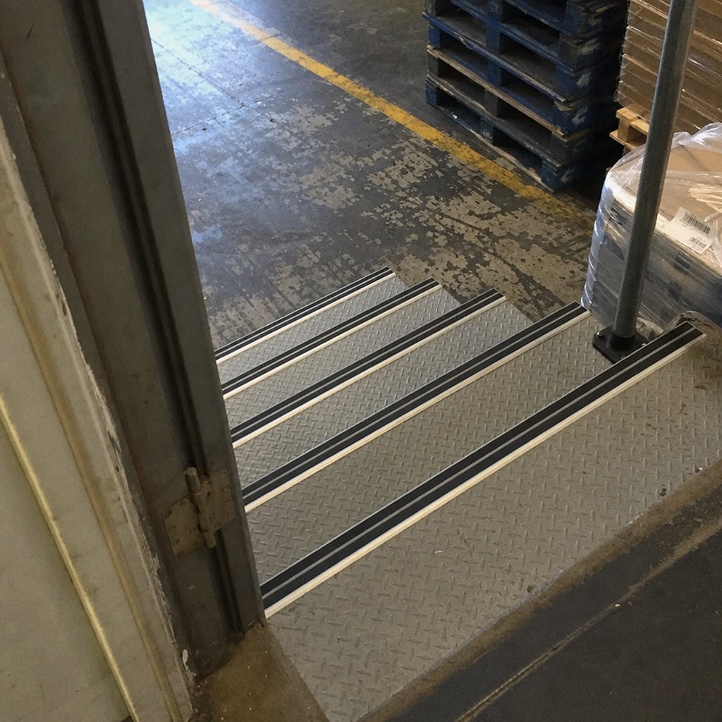 Customer photo review of Heavy Duty Chevron Aluminium Stair Nosing 3.22m, Double Insert, 60mm Riser