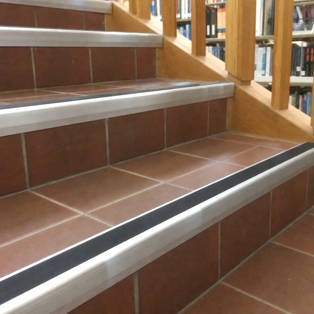 Customer photo review of Heavy Duty Chevron Aluminium Stair Nosing 2.44m, Single Insert, 65mm Riser
