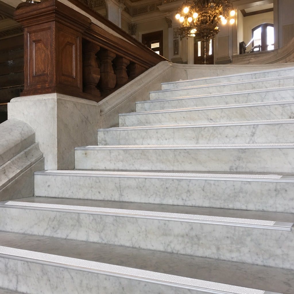 Customer photo review of Aluminium Tile-In Stair Nosing with Replaceable Anti-Slip Insert | 2.5m | 9mm & 11mm | Porcelain & Stone Stairs