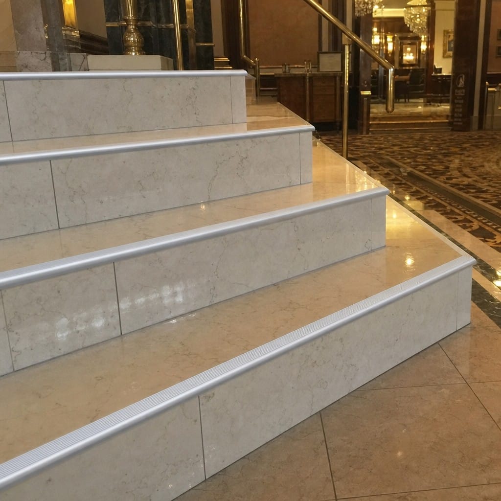 Customer photo review of Tile-In Aluminium Stair Nosing Step Edging | 34mm × 11mm for 10mm Tiles