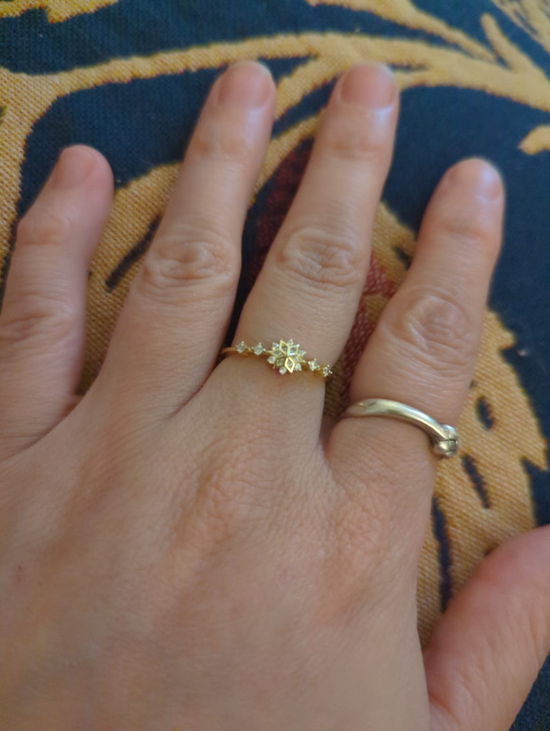 Customer photo review of Dainty Snowflake Gold Stacking Ring