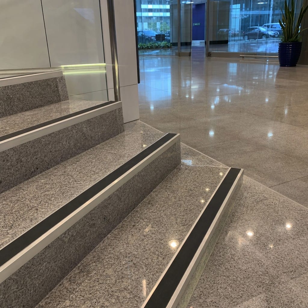 Customer photo review of Heavy Duty Tile-In Stair Nosing | Ceramic & Porcelain Stair Nose Profile