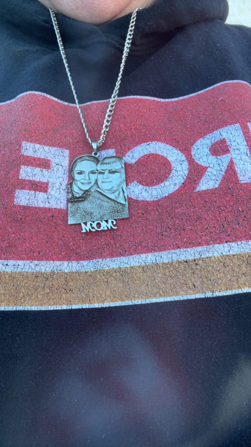 Customer photo review of Custom Photo Engraved Pendant Necklace