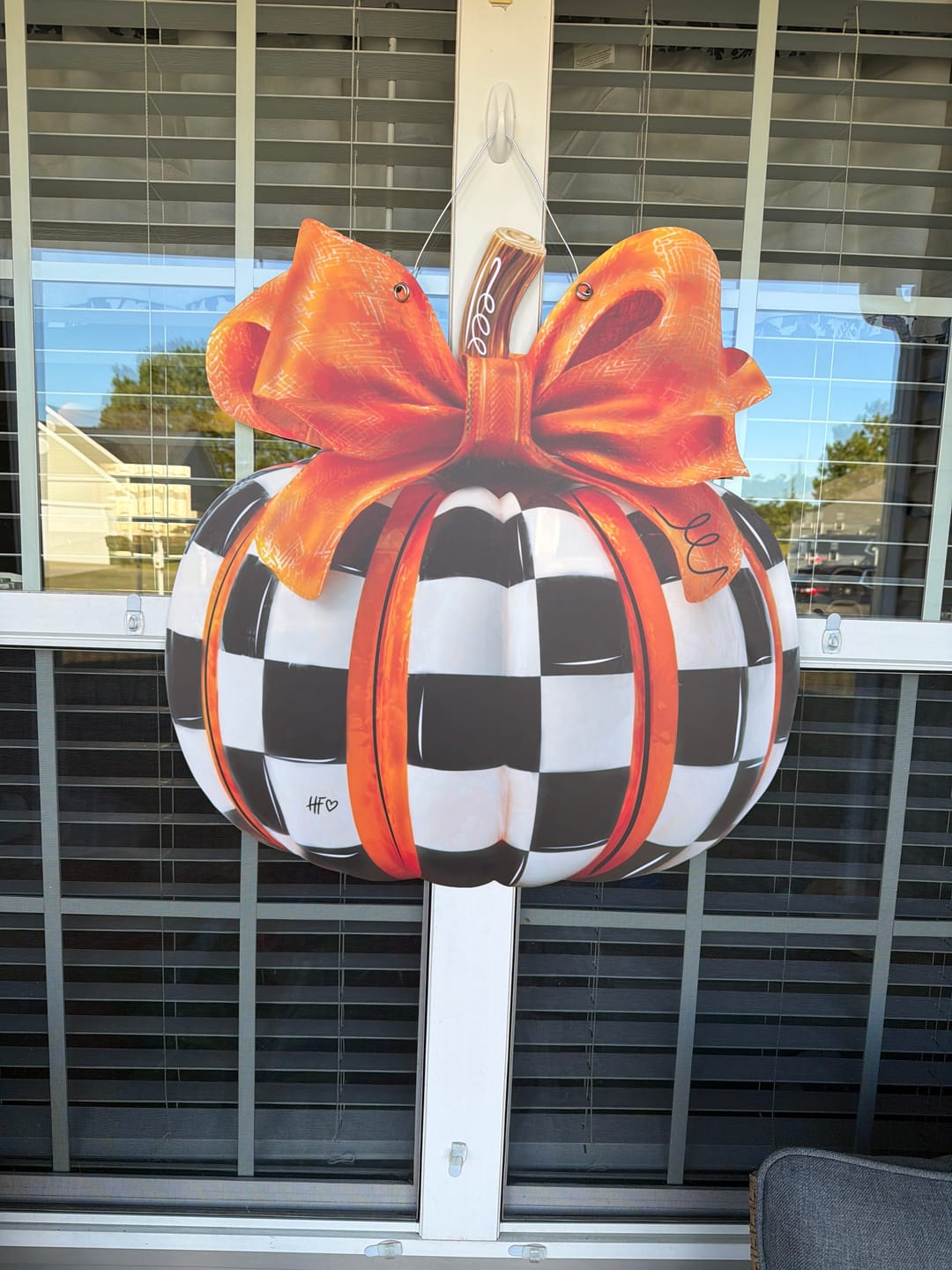 Customer photo review of Elegant Checkered Pumpkin Door Hanger