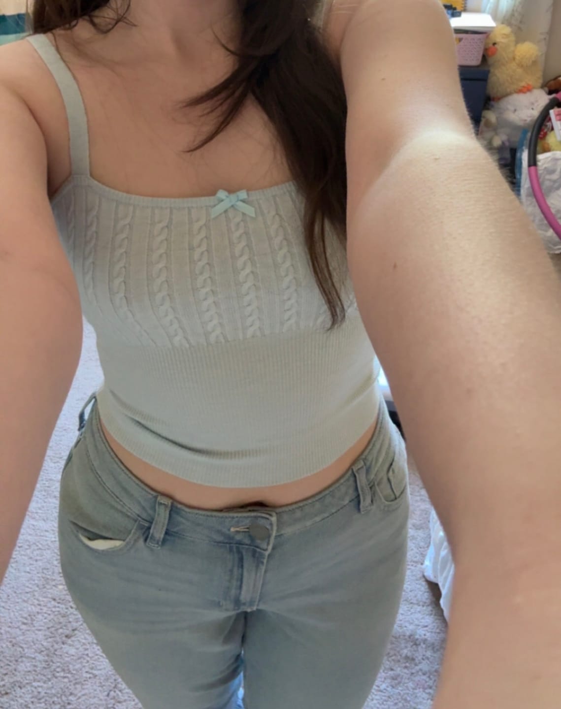 Customer photo review of Colette Cable Knit Cami Top (Ice Blue)