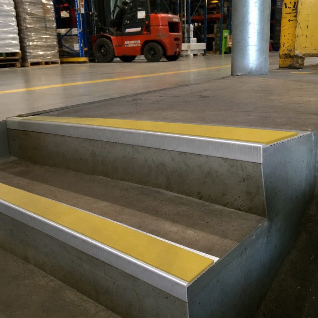 Customer photo review of Aluminium Rake Back Stair Nosing 2.44m Single Channel Ramp