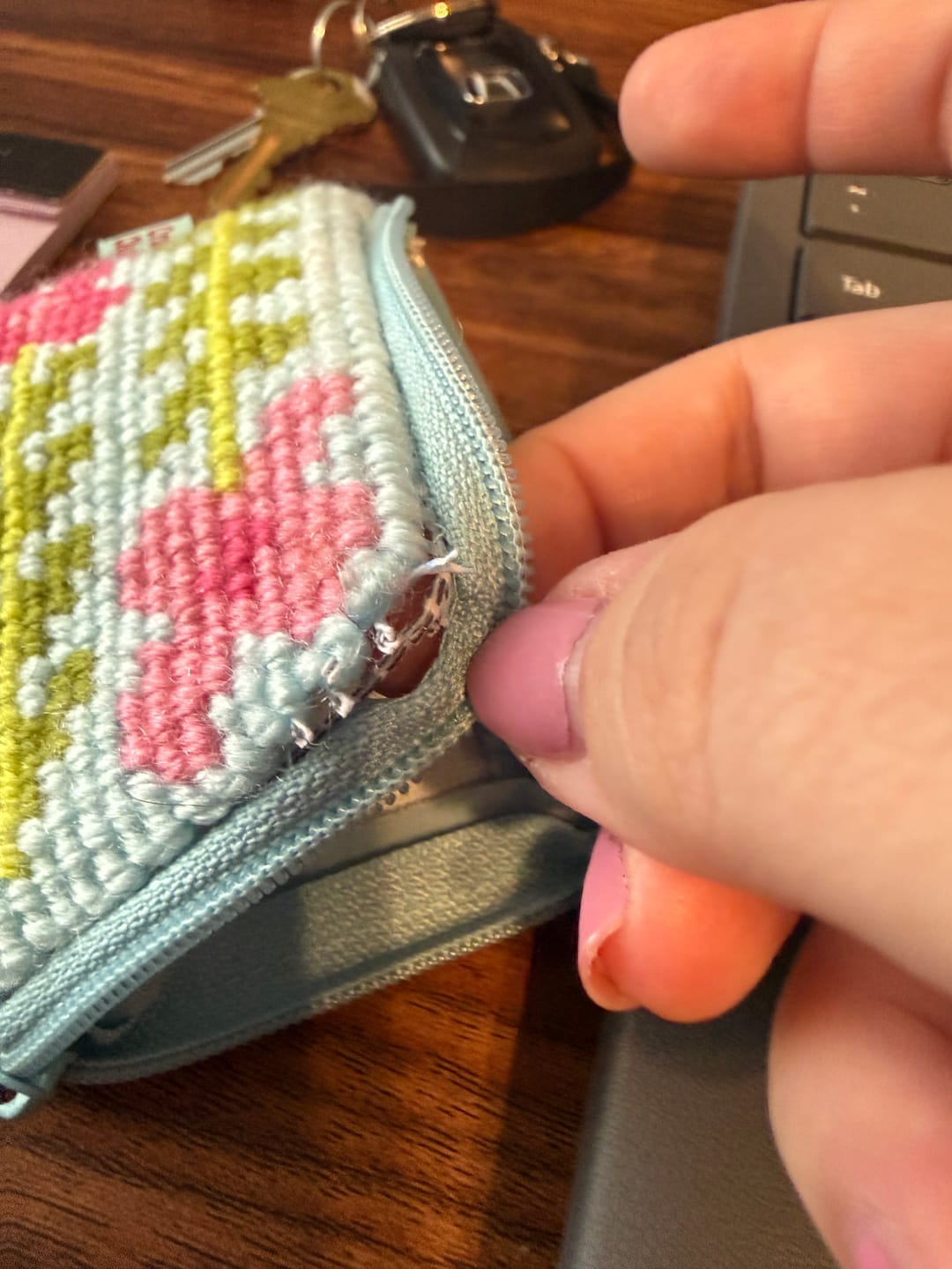 Customer photo review of BEGINNER BLOOMS - Needlepoint Taster Pouch Kit