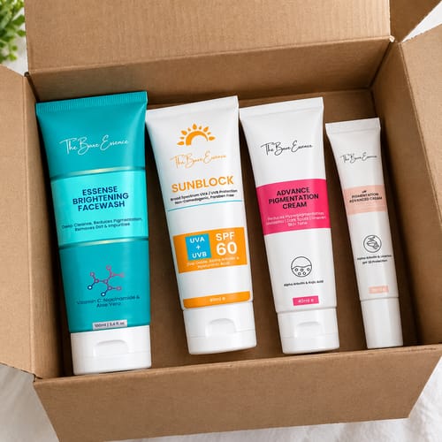 Customer's cardboard box containing the Essense Deep Cleansing Facewash alongside three other skincare tubes.