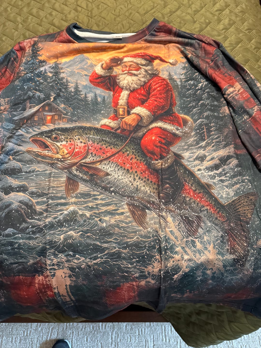 Customer photo review of Performance Fishing Long Sleeve - Christmas Trout Yuletide - TBT346