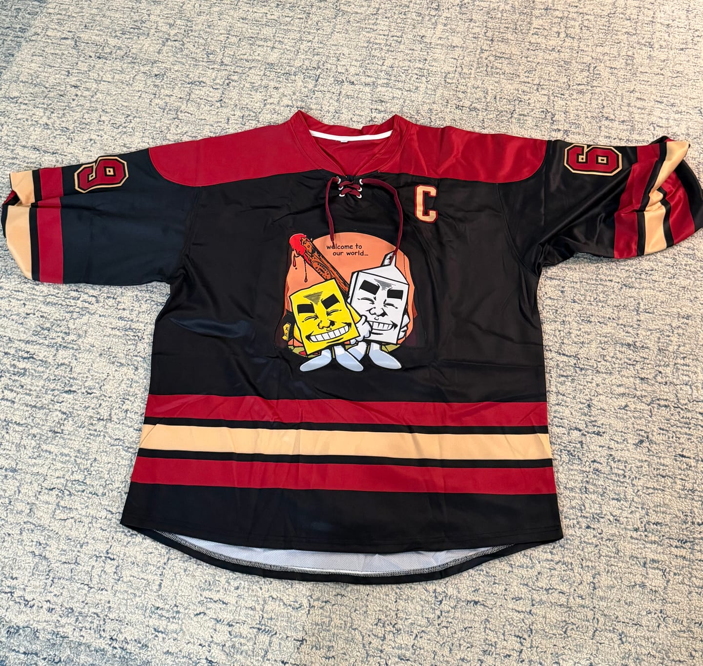 Customer photo review of Custom Black Crimson Khaki Personalized Classic Lace-Up Neck Hockey Jersey