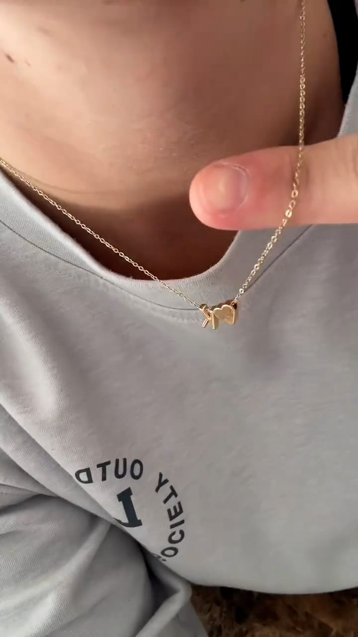 Customer photo review of Heart Initial Necklace