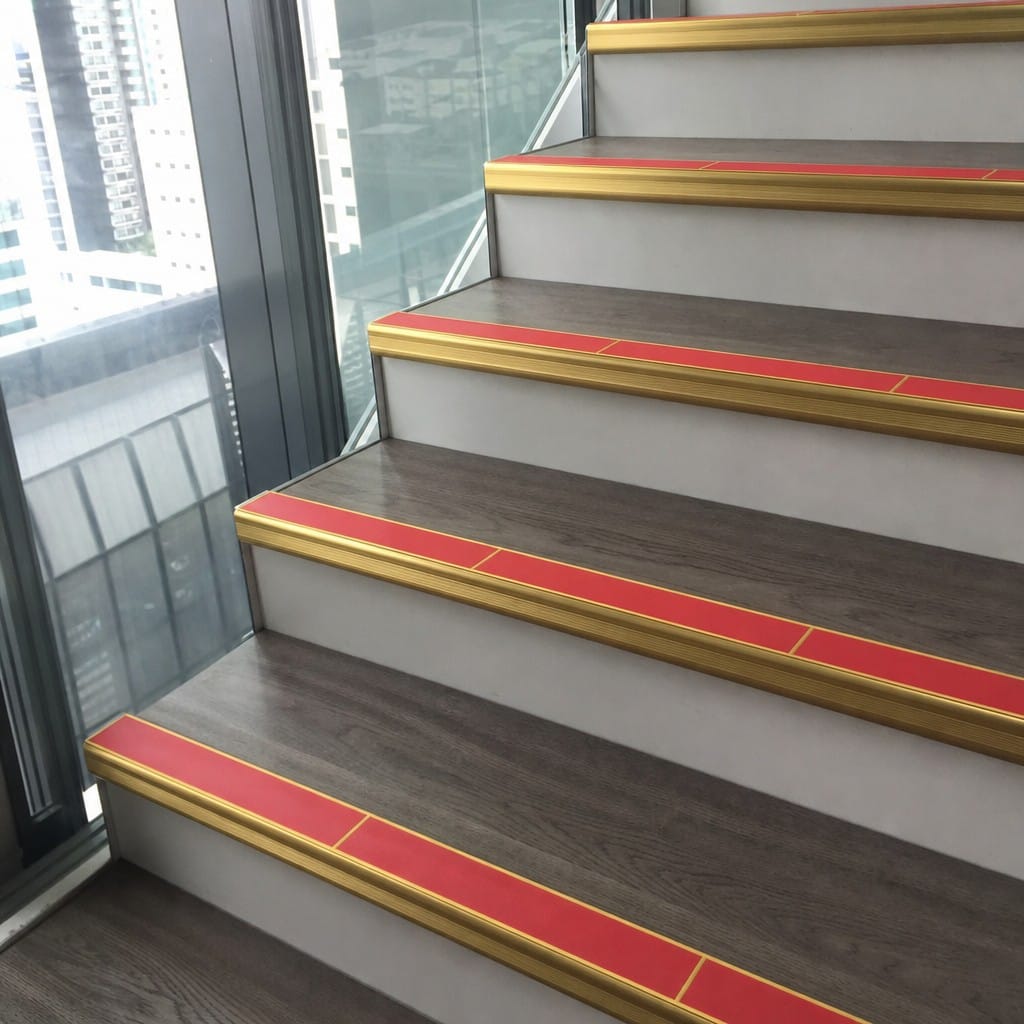 Customer photo review of Rake Back Double Channel Stair Nosing 3.22m 93mm Tread Vinyl Lino
