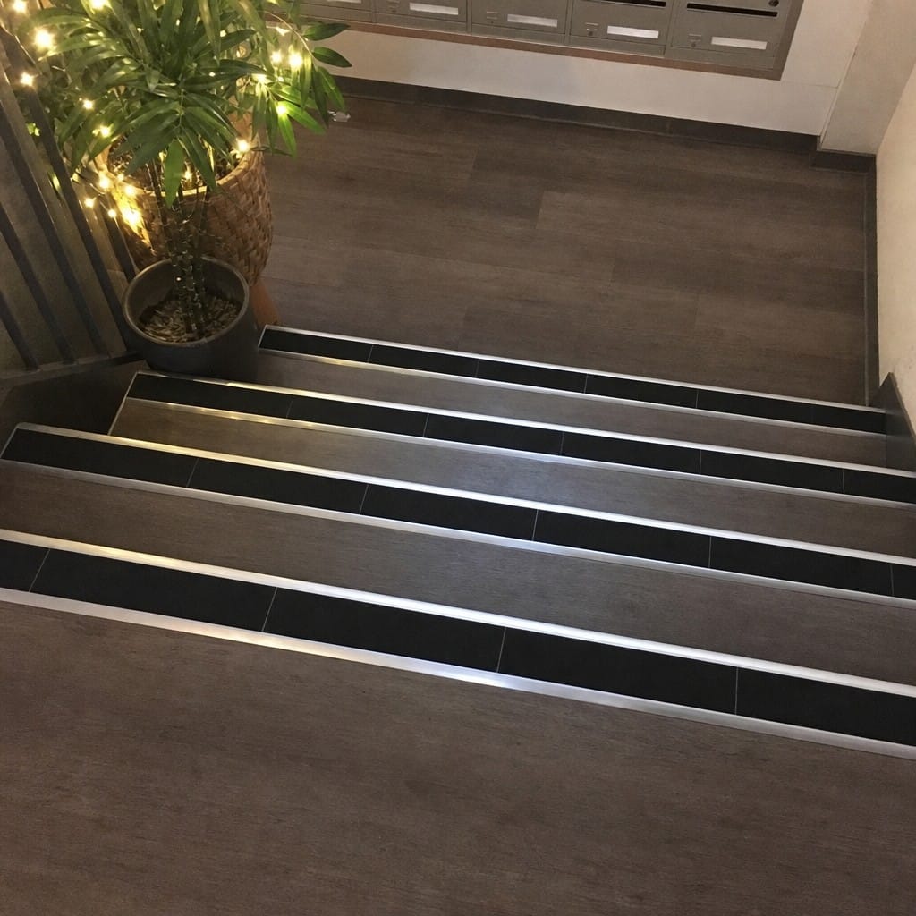 Customer photo review of Medium Duty Bullnose Aluminium Stair Nosing 3.22m Double Channel