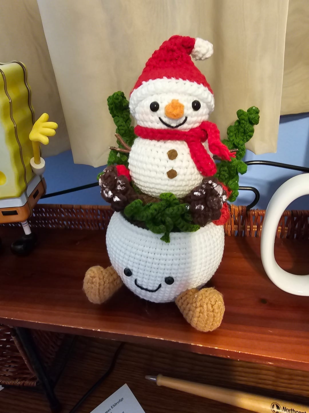 Customer photo review of Handmade Crochet Christmas Plant Pot – Cute Holiday Decor with Christmas Tree, Poinsettia, Candy Cane & Snowman