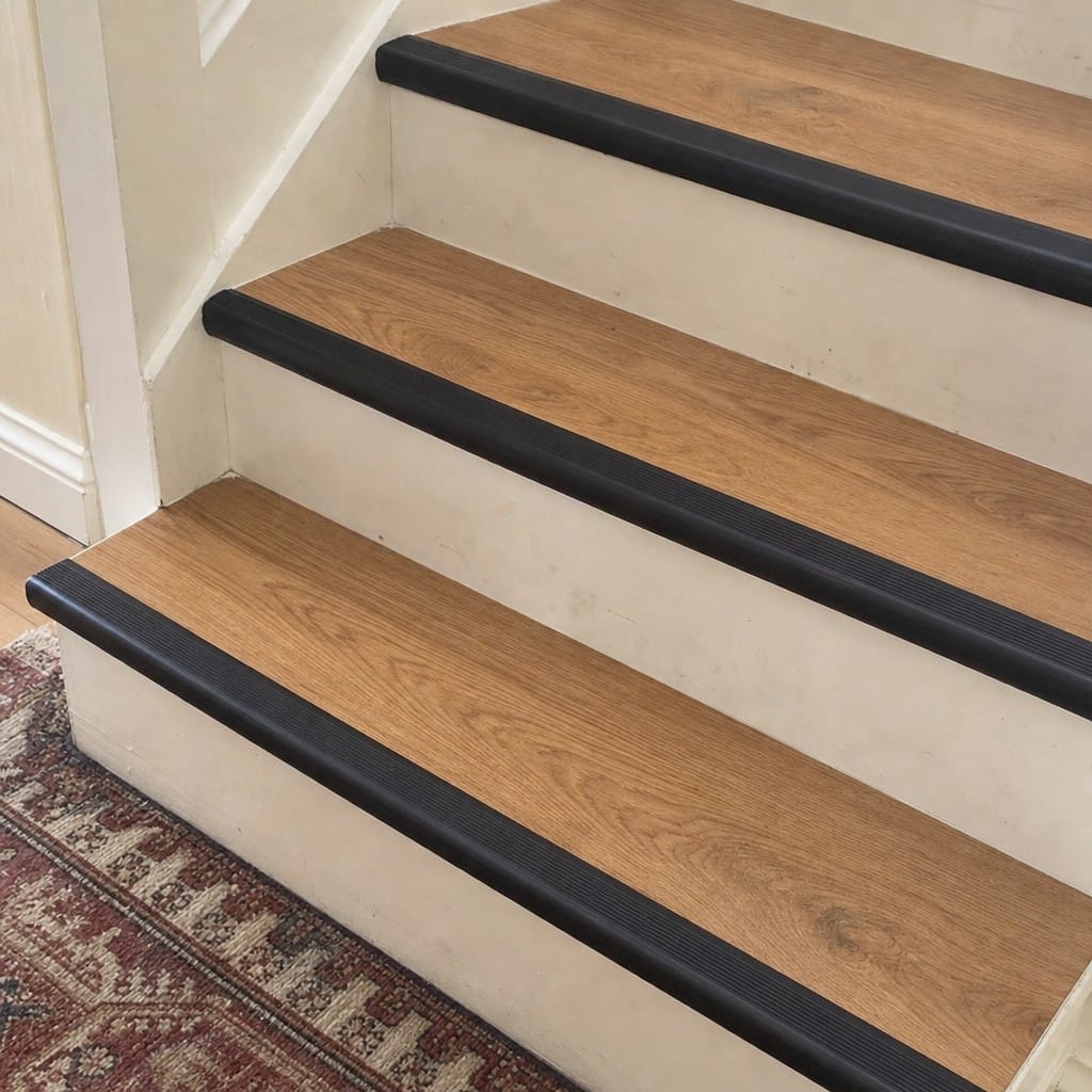 Customer photo review of Self-Adhesive PVC Bullnose Stair Nosing 50x25mm, Black or Grey
