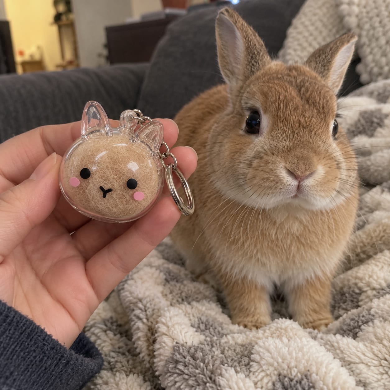 Customer photo review of Keepsake Keychain That Holds Your Bunny's Fur