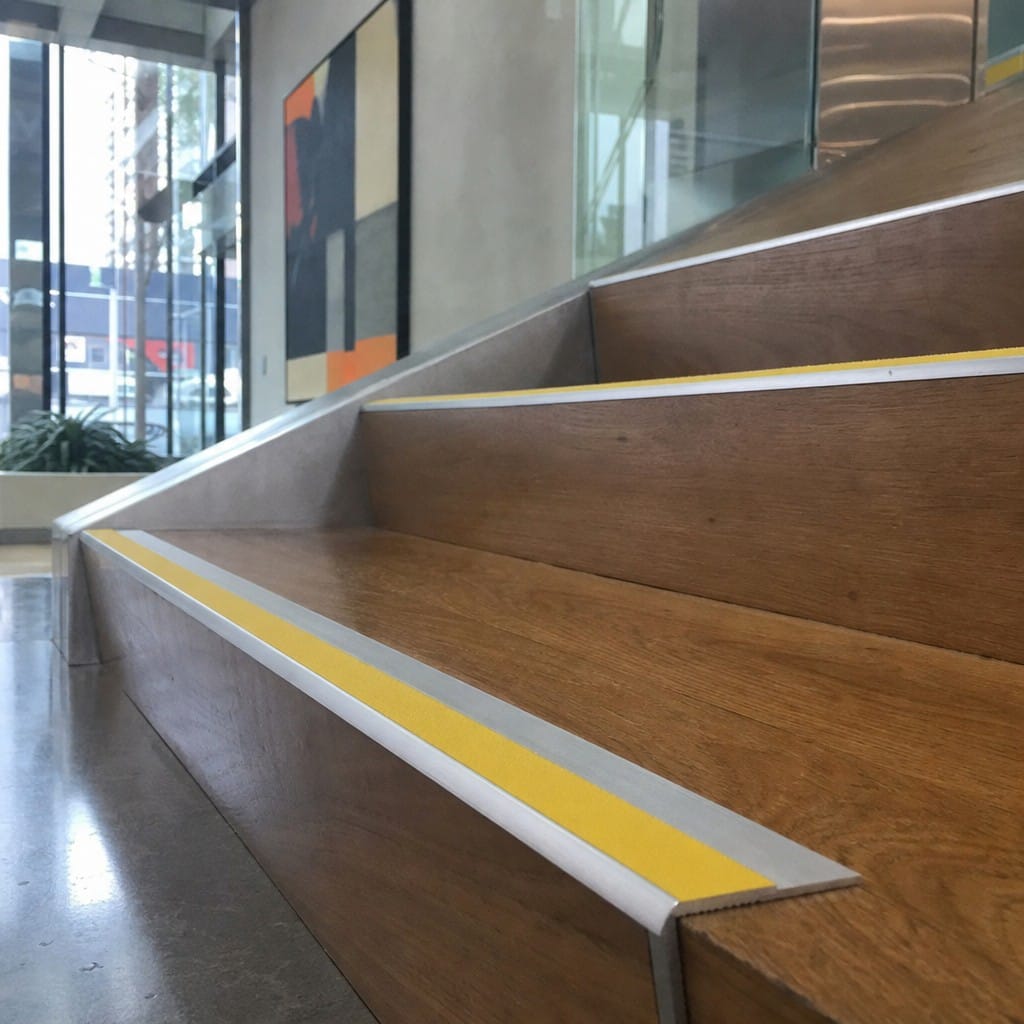 Customer photo review of Aluminium Rake Back Stair Nosing 2.44m Single Channel Ramp