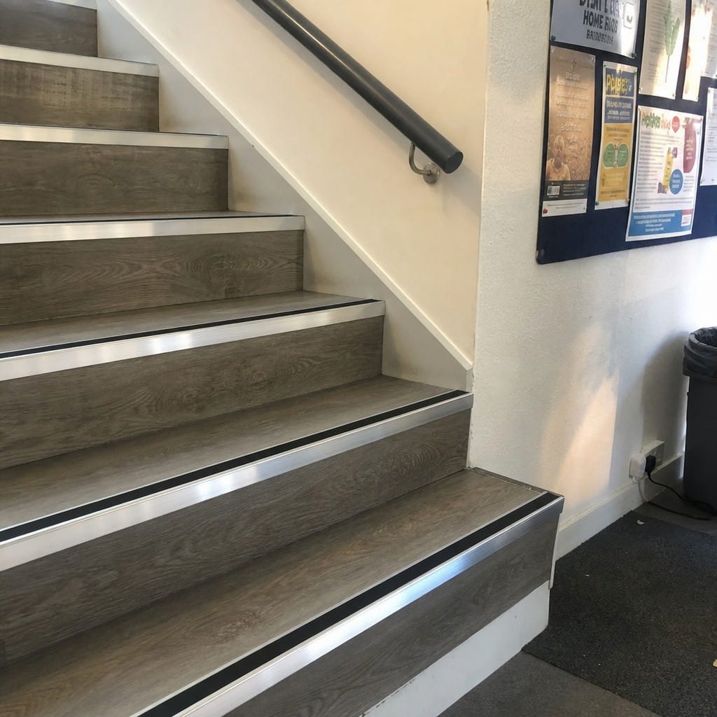 Customer photo review of Square Aluminium Stair Nosing 2.75m 56mm Tread Single