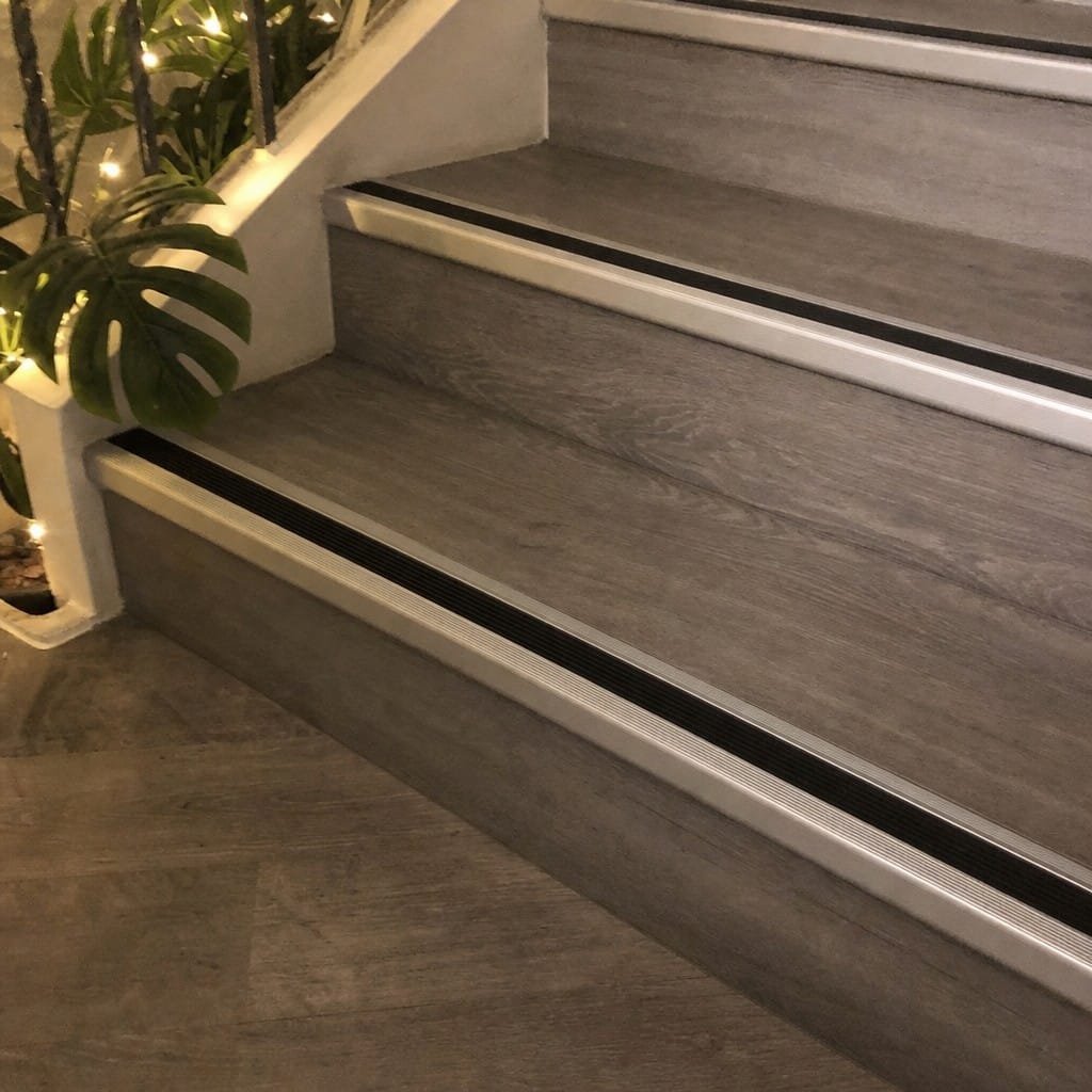 Customer photo review of Aluminium Stair Nosing 54x30mm Rubber Insert Anodised Silver