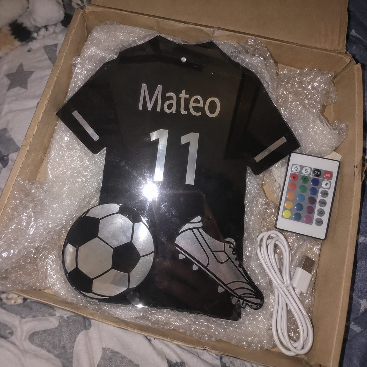 Customer photo review of Personalized Soccer Jersey Mirror with LED Lights