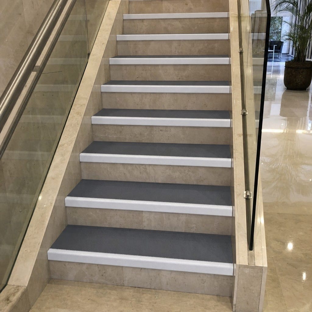 Customer photo review of GRP Stair Treads Anti Slip White Nosing Fire Resistant