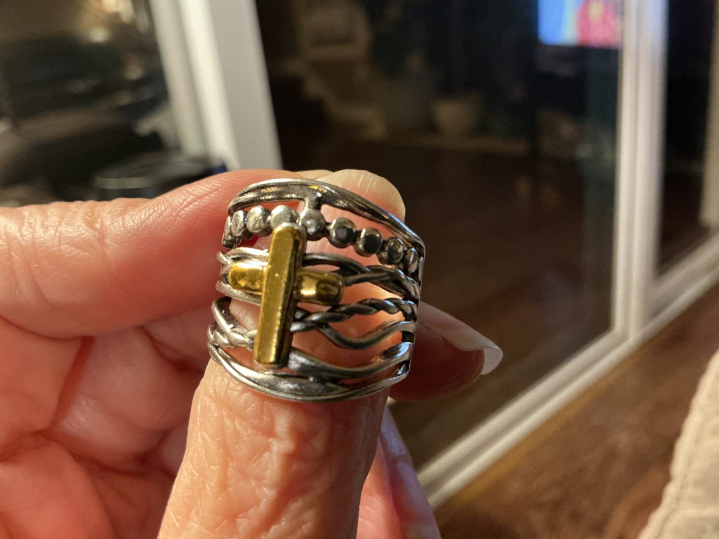Customer photo review of Christianartworkshop Two-Tone Copper Cross Ring: Quiet Reminder of Peace & Grace