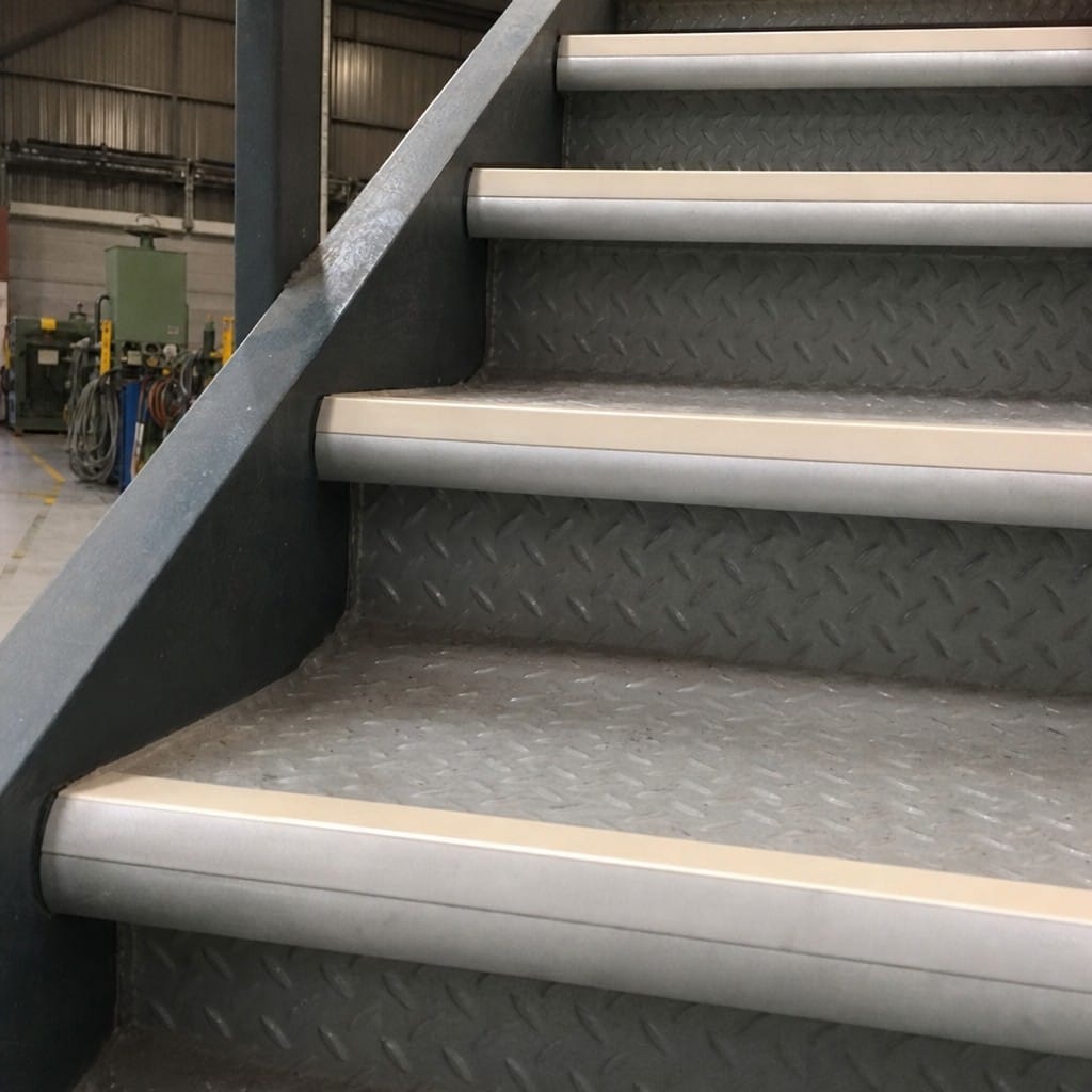 Customer photo review of Bullnose Aluminium Stair Nosing 2.75m Single Channel PVC