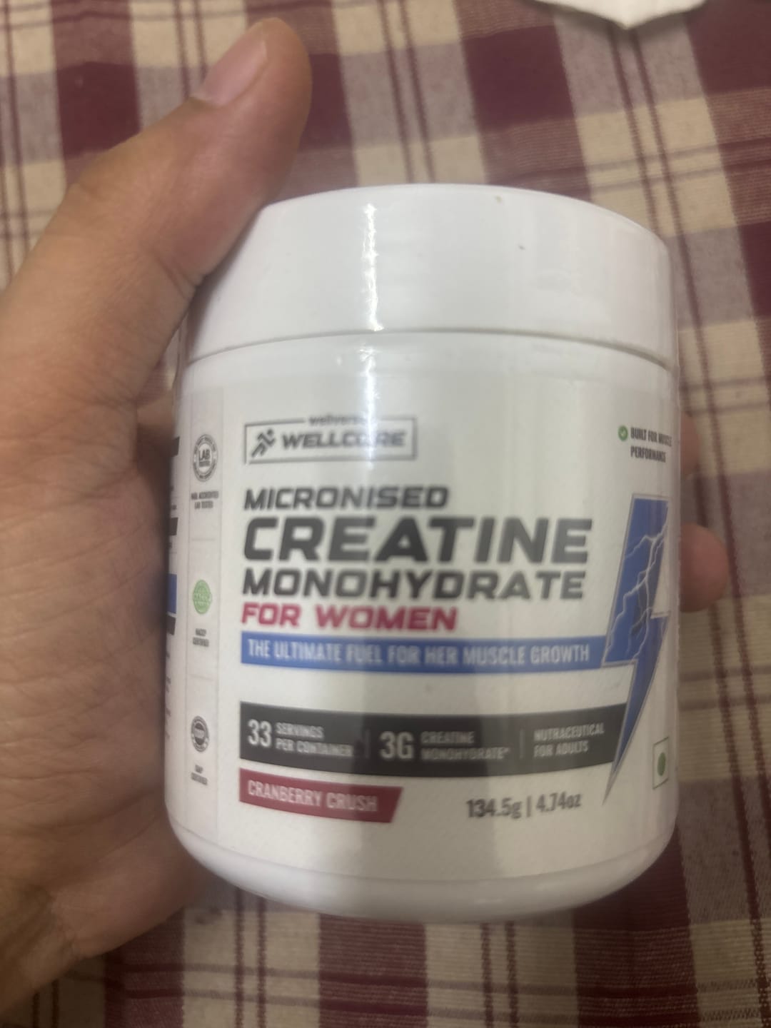 Customer photo review of Wellcore - Micronised Creatine Monohydrate For Women (134.5g, 33 servings) Cranberry Crush