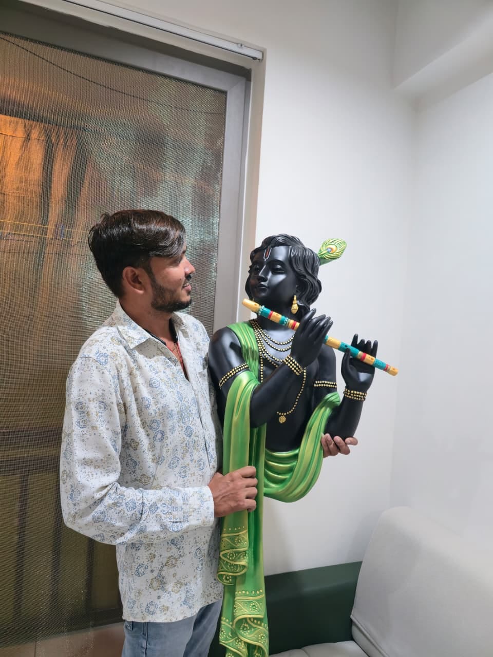 Customer photo review of Lord Krishna Wall Mural 3.5x1.5ft | Devotional Sculpture for Home & Pooja Room