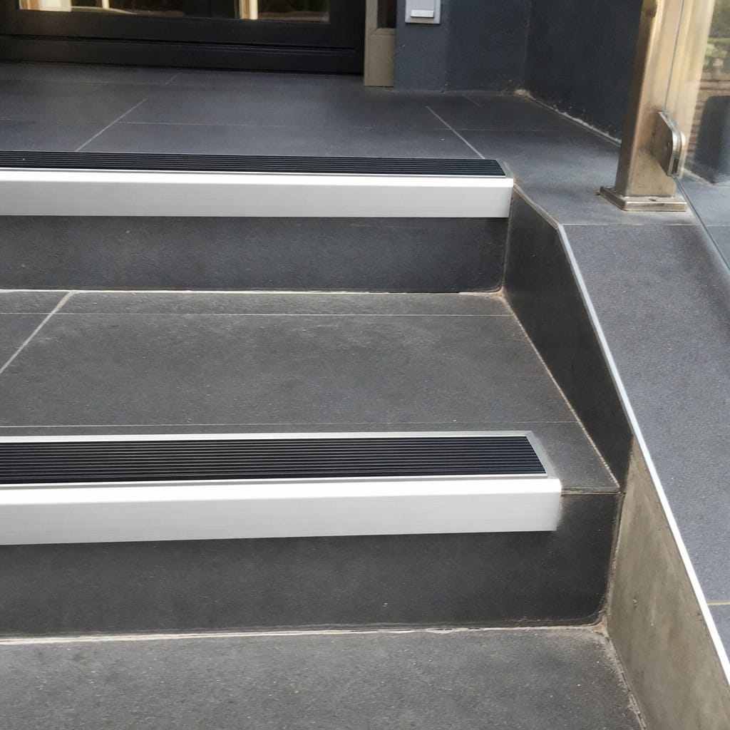 Customer photo review of Commercial Anodised Stair Nosing 46x30mm Anti Slip Rubber Insert