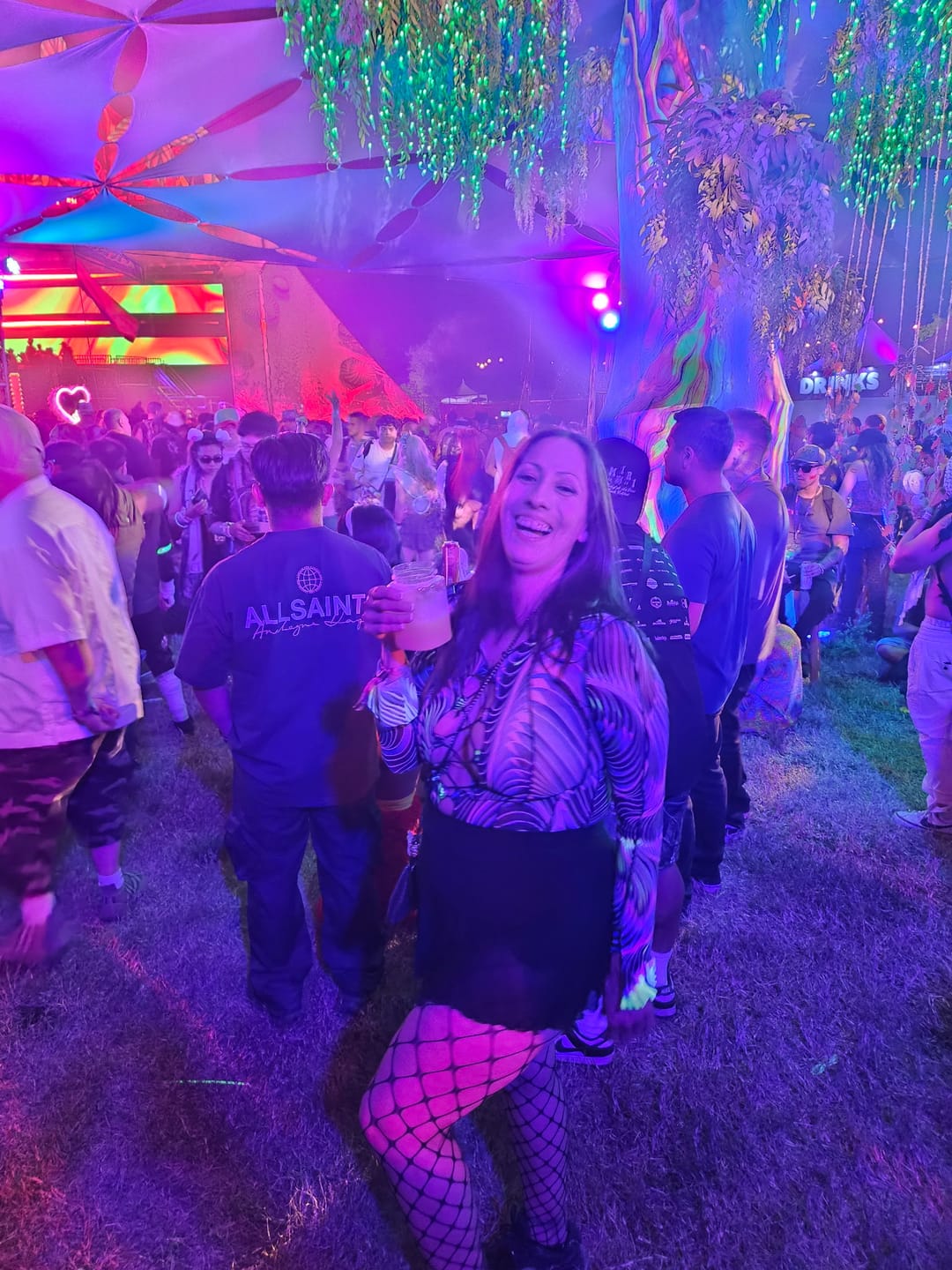Customer photo review of Trippy Sound Wave Mesh Lace Up Bodysuit