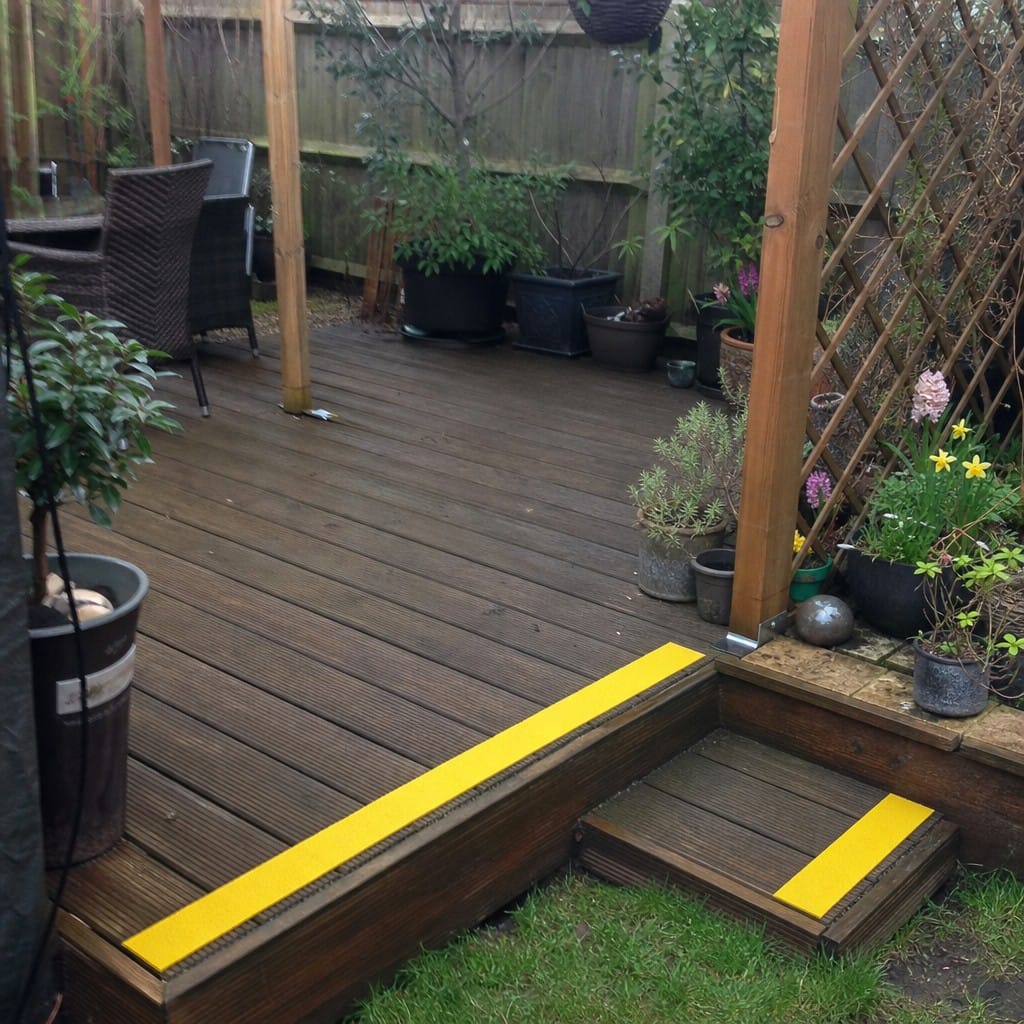 Customer photo review of 90mm Medium Grit Non-Slip Decking Strips GRP Wet Frosty