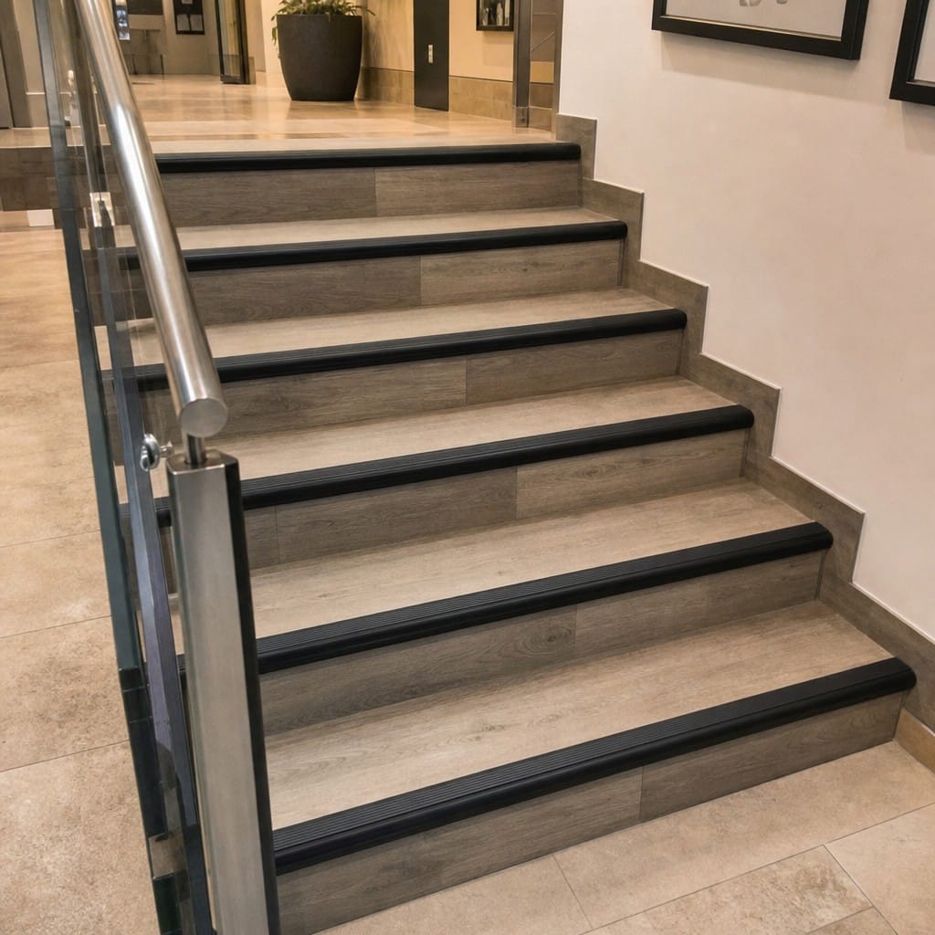 Customer photo review of Self-Adhesive PVC Bullnose Stair Nosing 50x25mm, Black or Grey