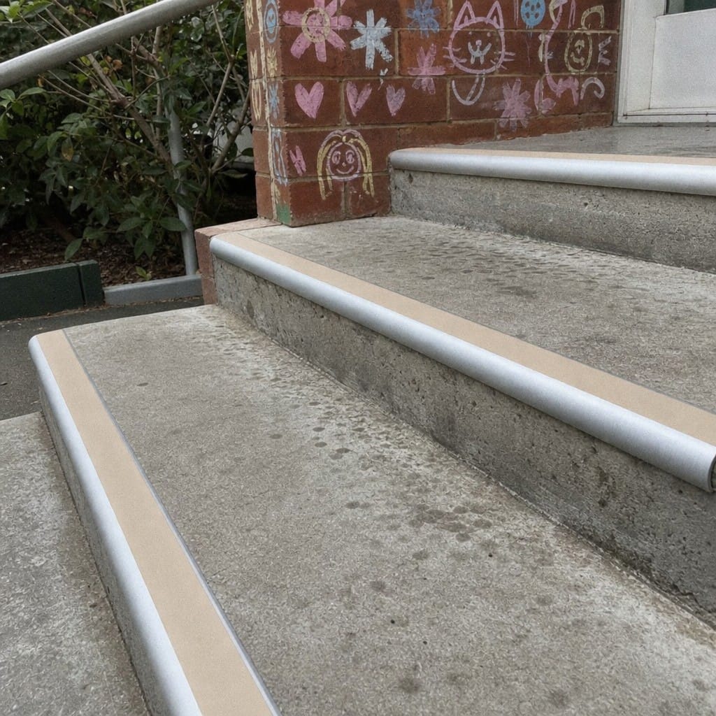 Customer photo review of Bullnose Aluminium Stair Nosing 2.75m Single Channel PVC