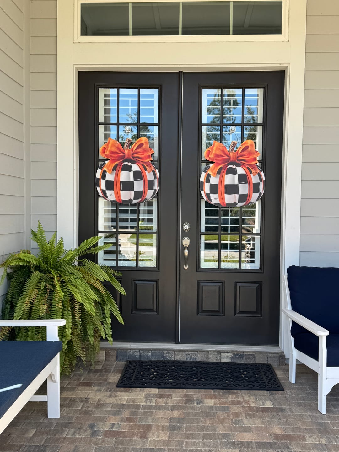 Customer photo review of Elegant Checkered Pumpkin Door Hanger