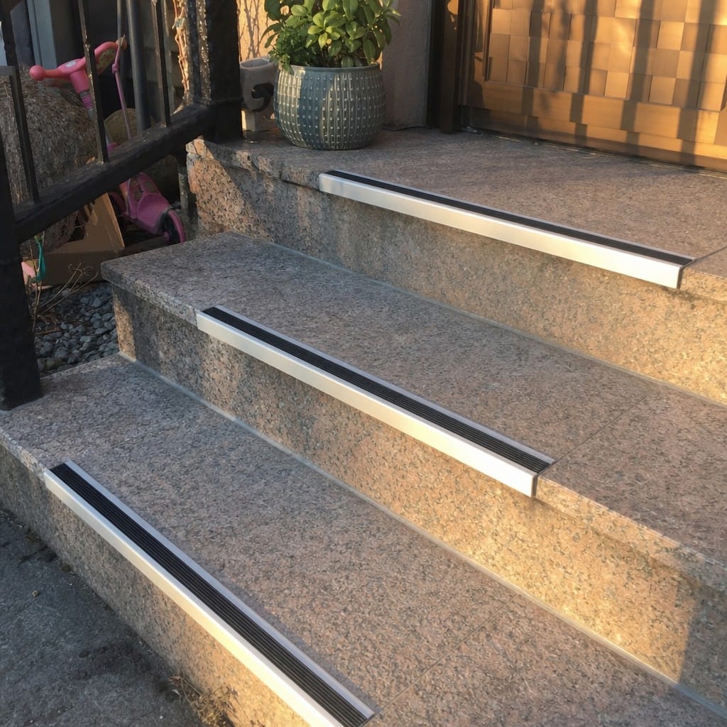 Customer photo review of Anodised Aluminium Self Adhesive Stair Nosing 46x30mm Rubber