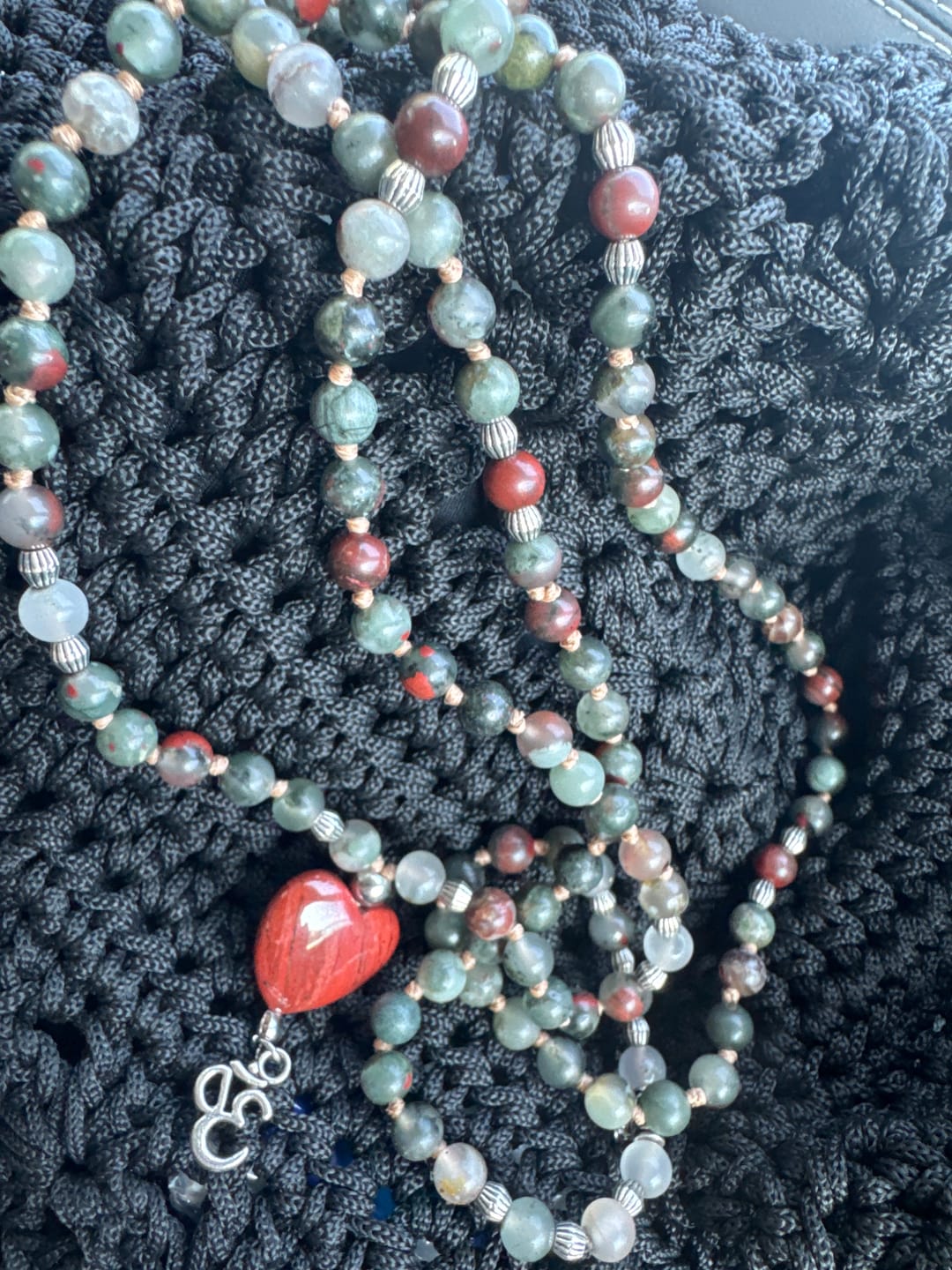 Customer photo review of Mini Mala in Heliotrope with Red Jasper Heart – Meditation Necklace for Spiritual Warriors