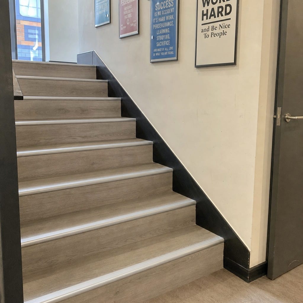 Customer photo review of LVT Stair Nosing for 5mm Click Vinyl, Rounded Anodised Aluminium 42x28mm